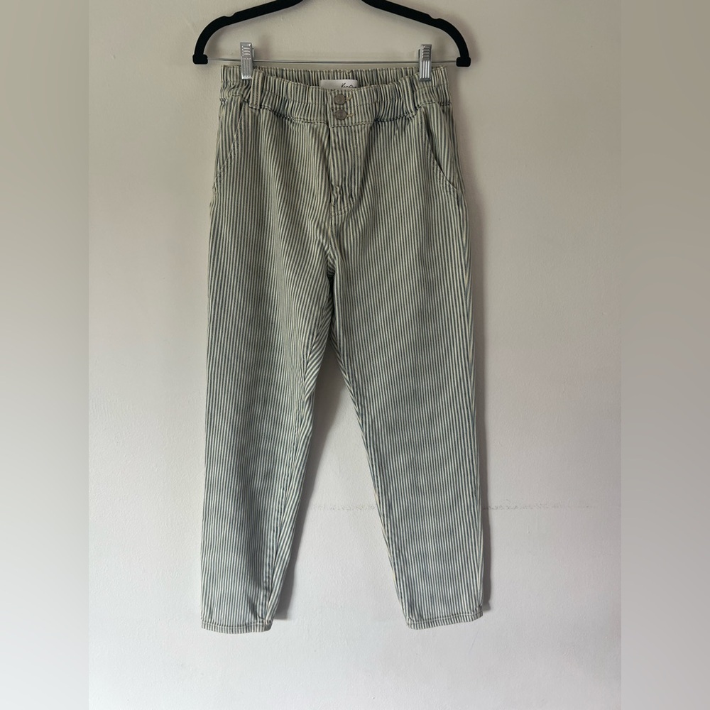 Kancan High Rise Blue & White Railroad Striped Stretch Tapered Mom Jeans Size 26
